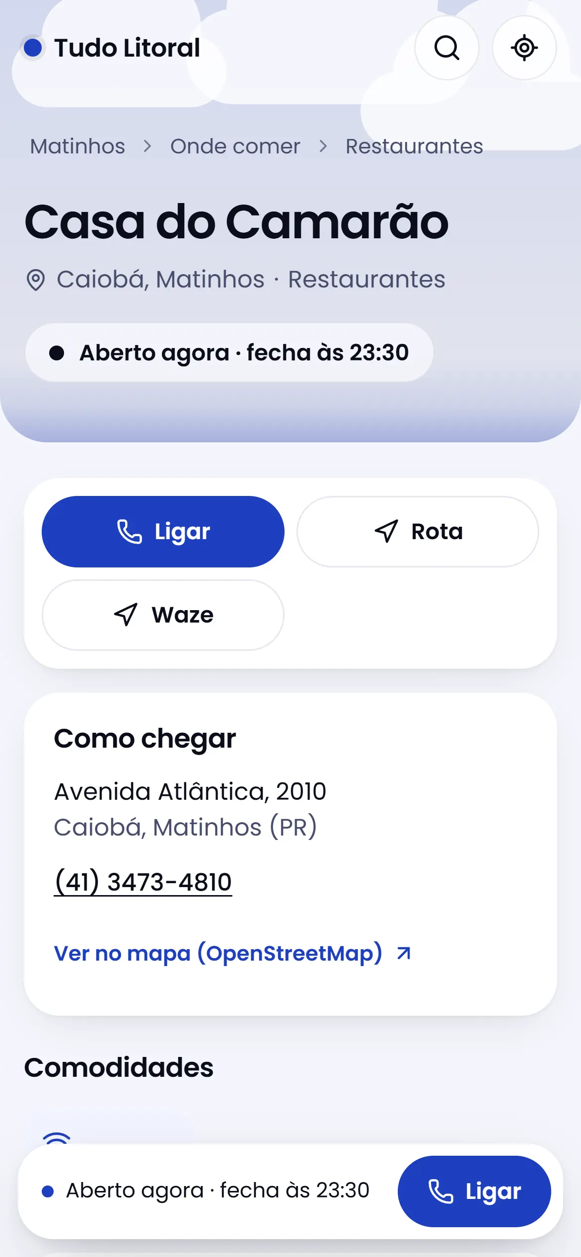 Página de lugar no celular