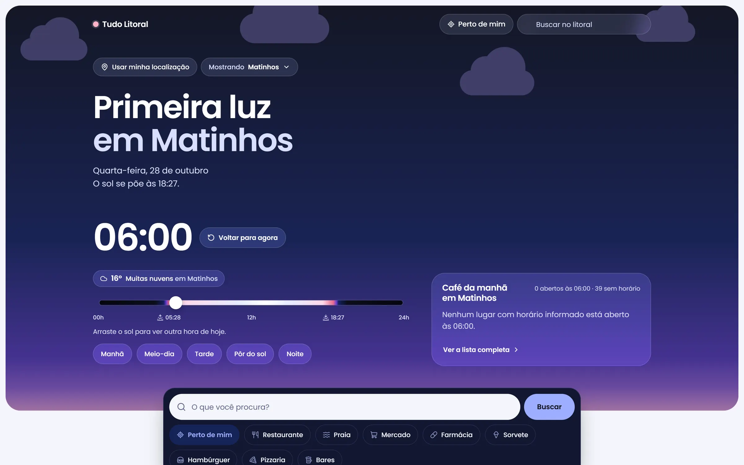 A home às 6h, com o céu do amanhecer em tons de rosa e laranja