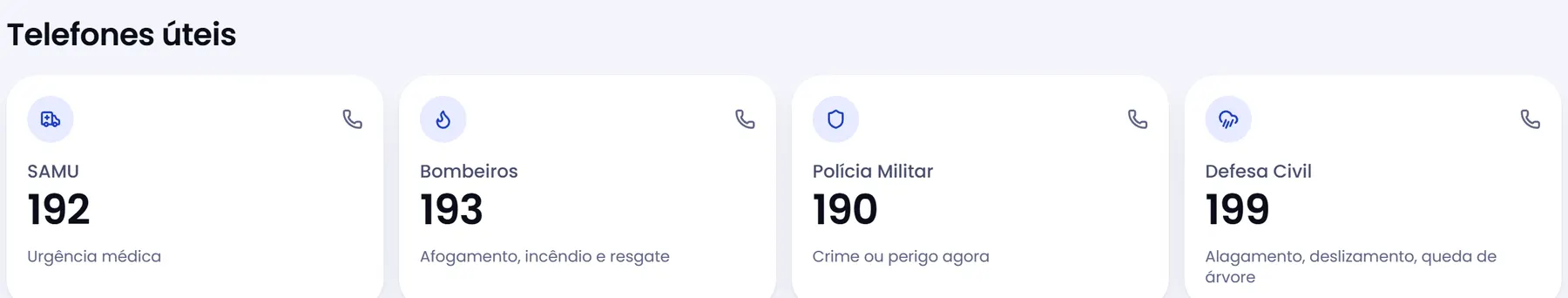 Detalhe dos cartões de telefone de emergência