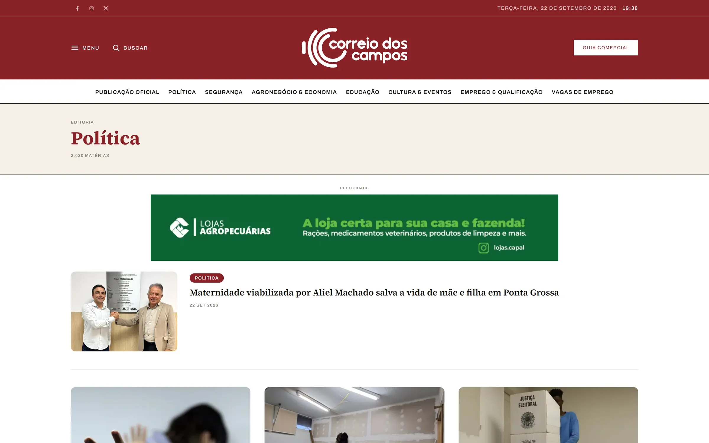 Página de uma seção, listando as matérias da editoria