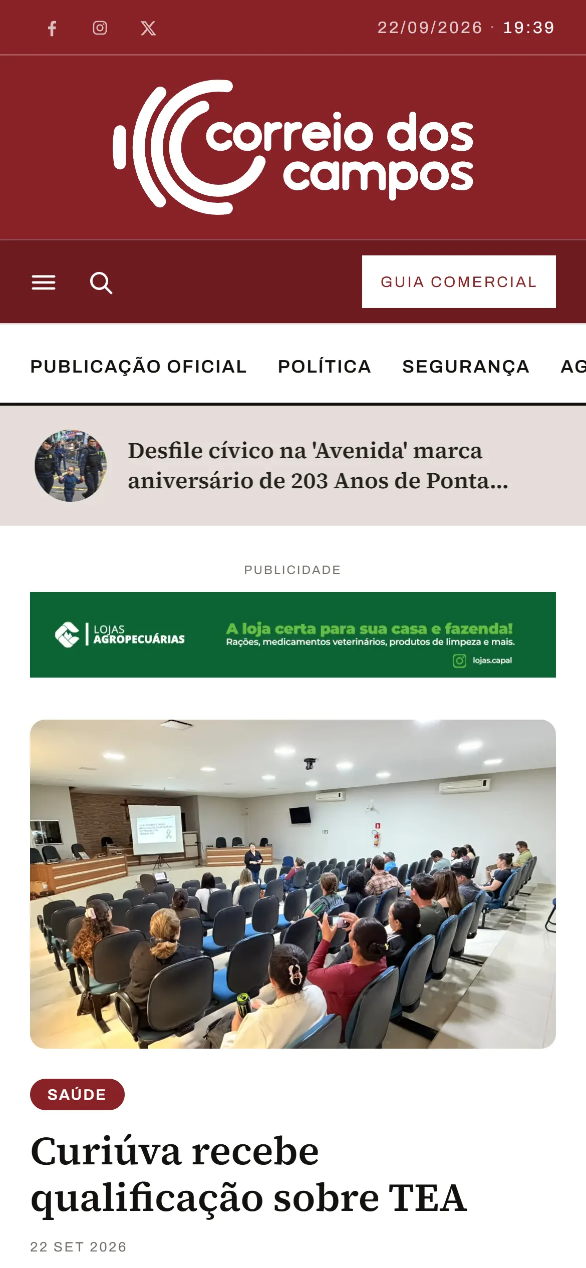 Home do jornal no celular