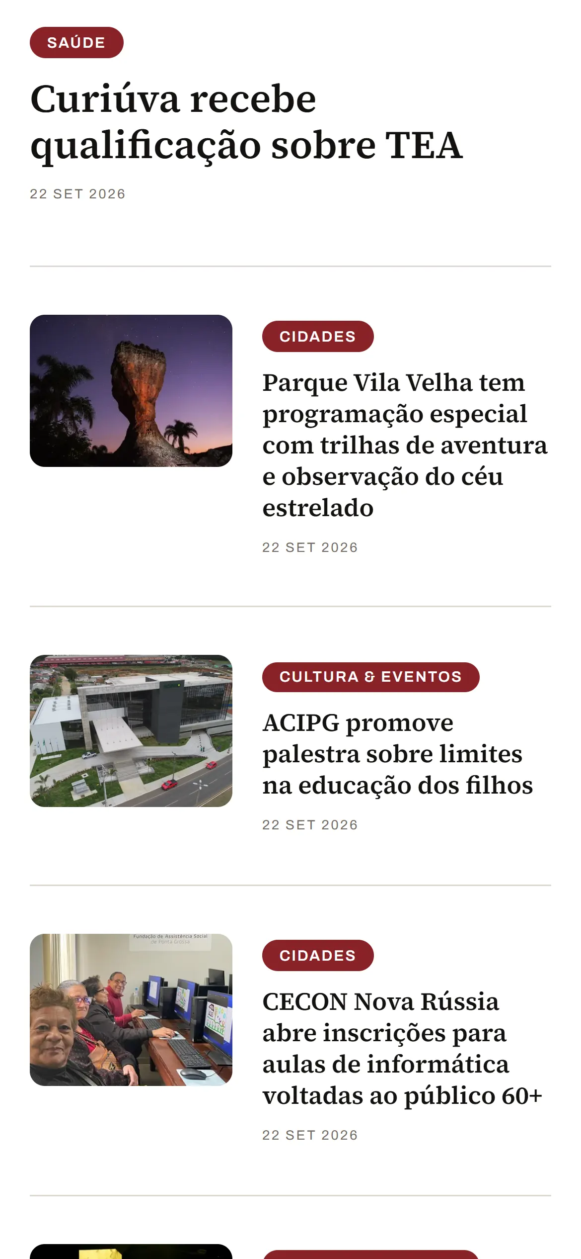 Home do jornal no celular, mais abaixo