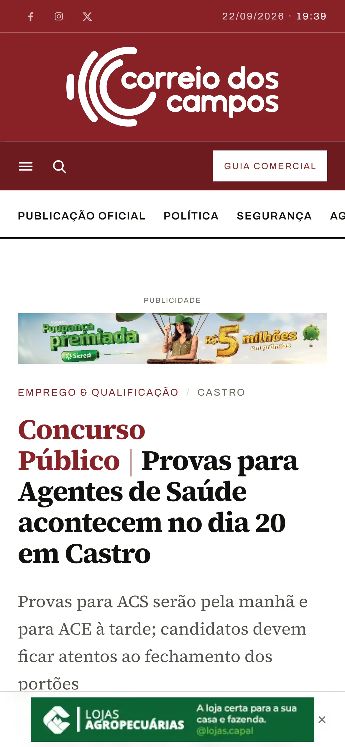 Matéria aberta no celular