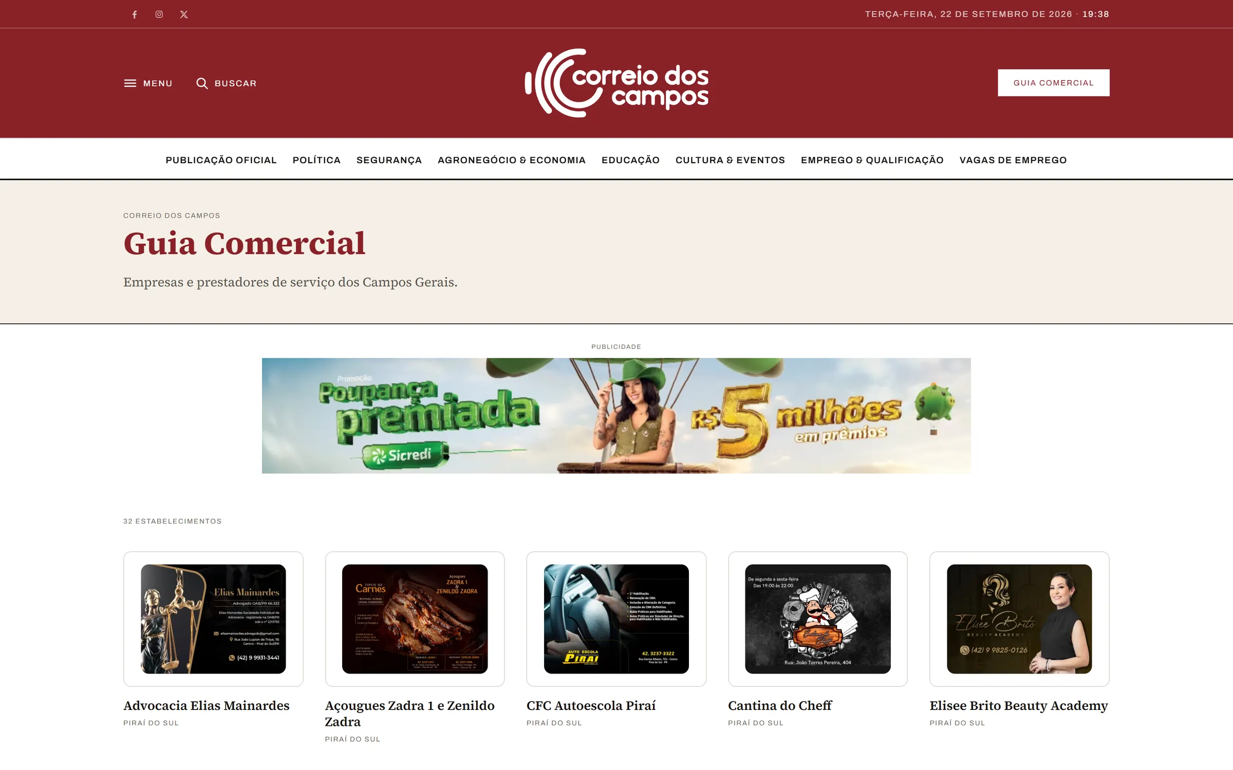 Guia comercial com os anunciantes por segmento