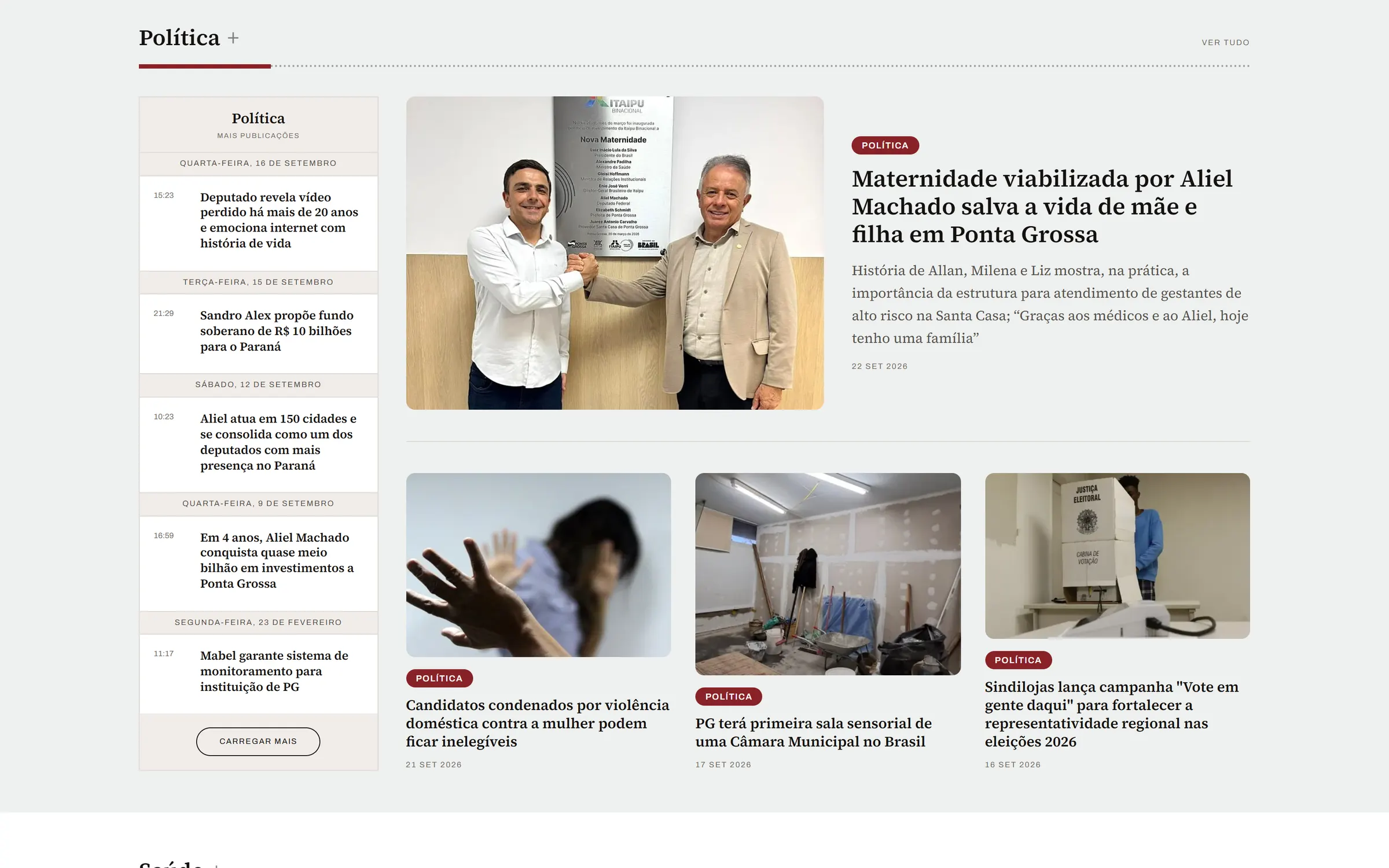 Blocos da home separados por editoria
