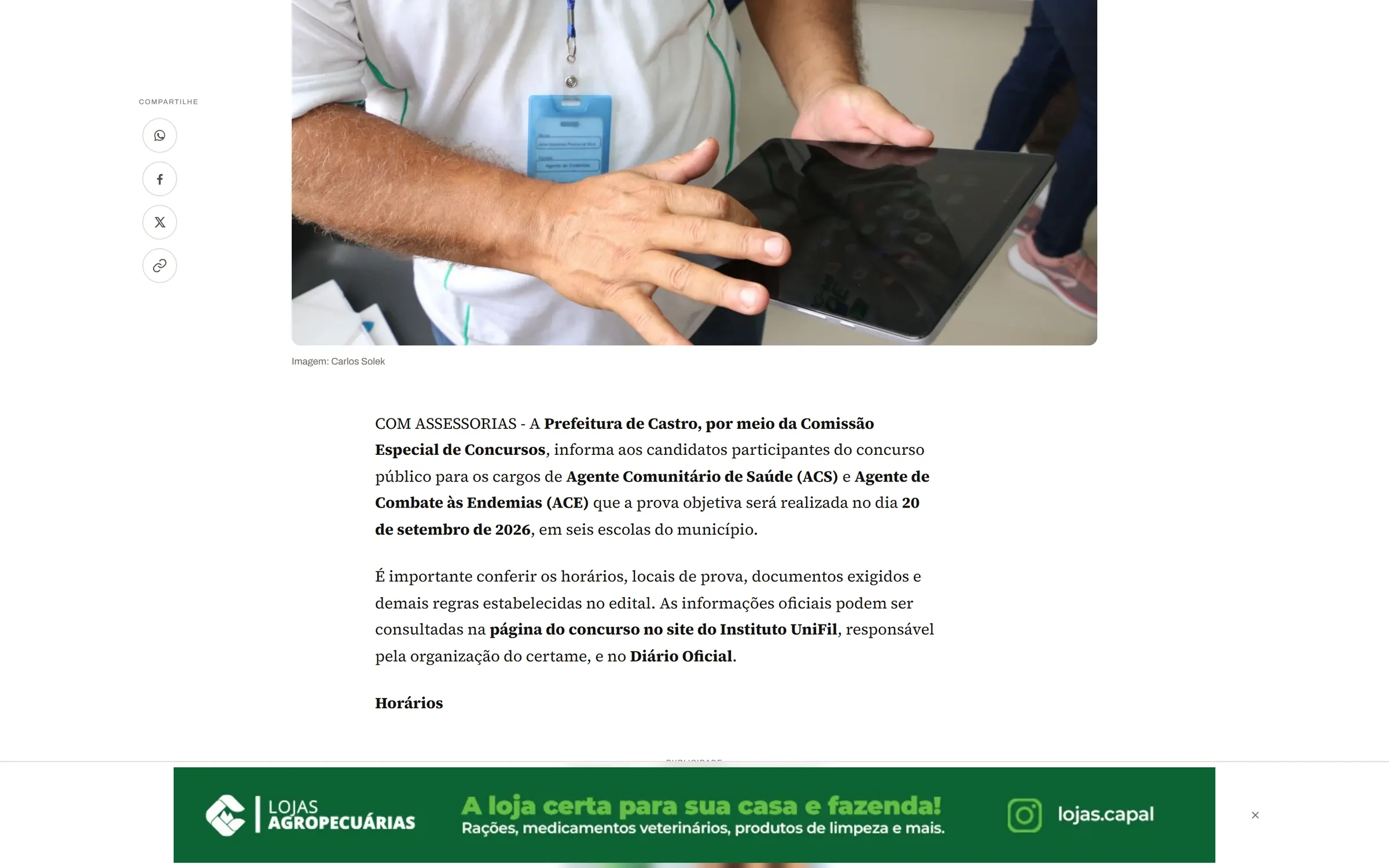 Corpo da matéria com um anúncio no meio do texto