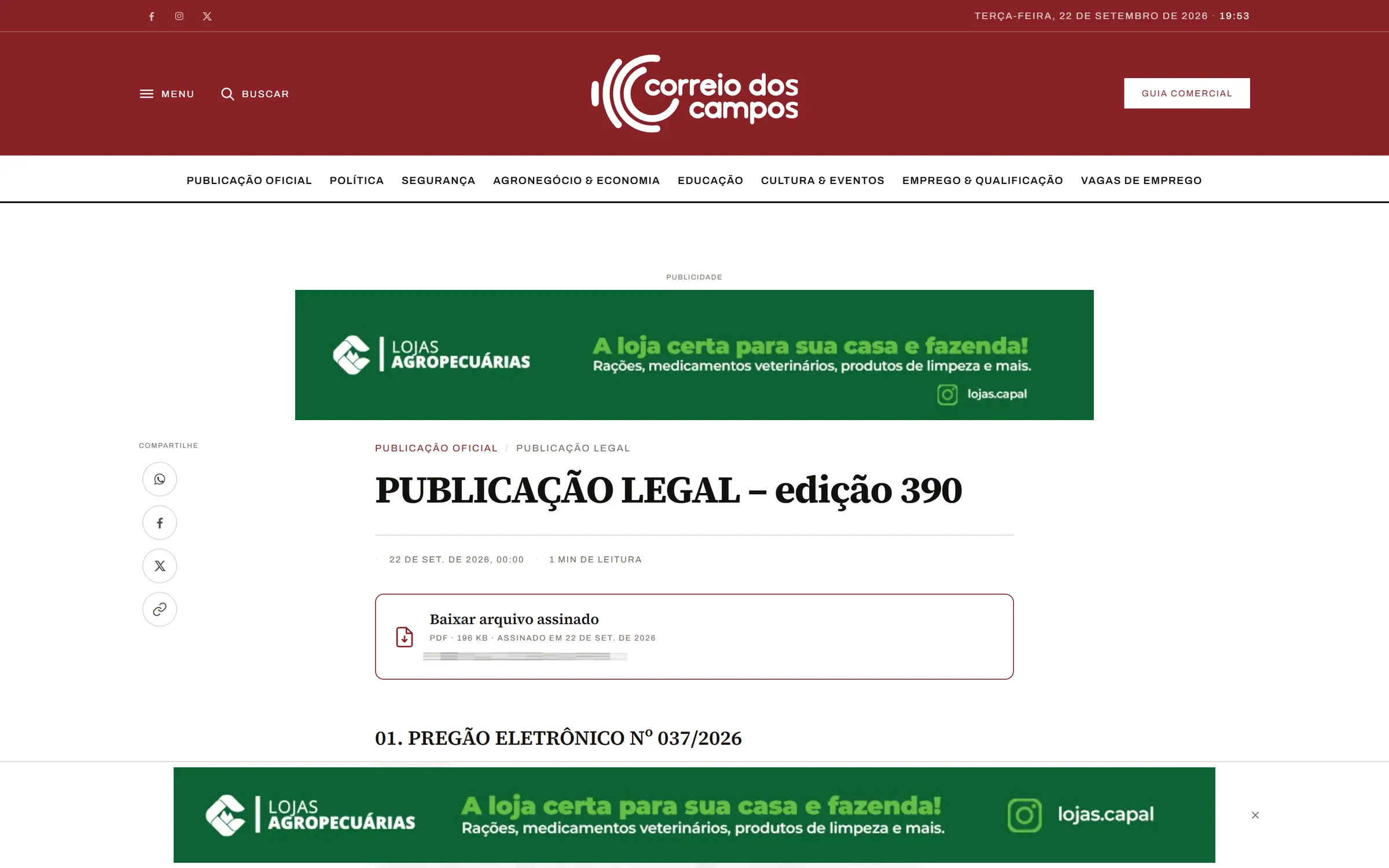 Publicação oficial no site, com o título da edição