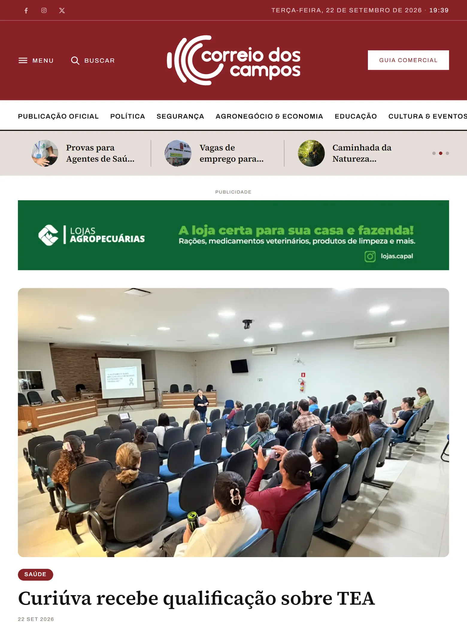 Home do jornal em um tablet