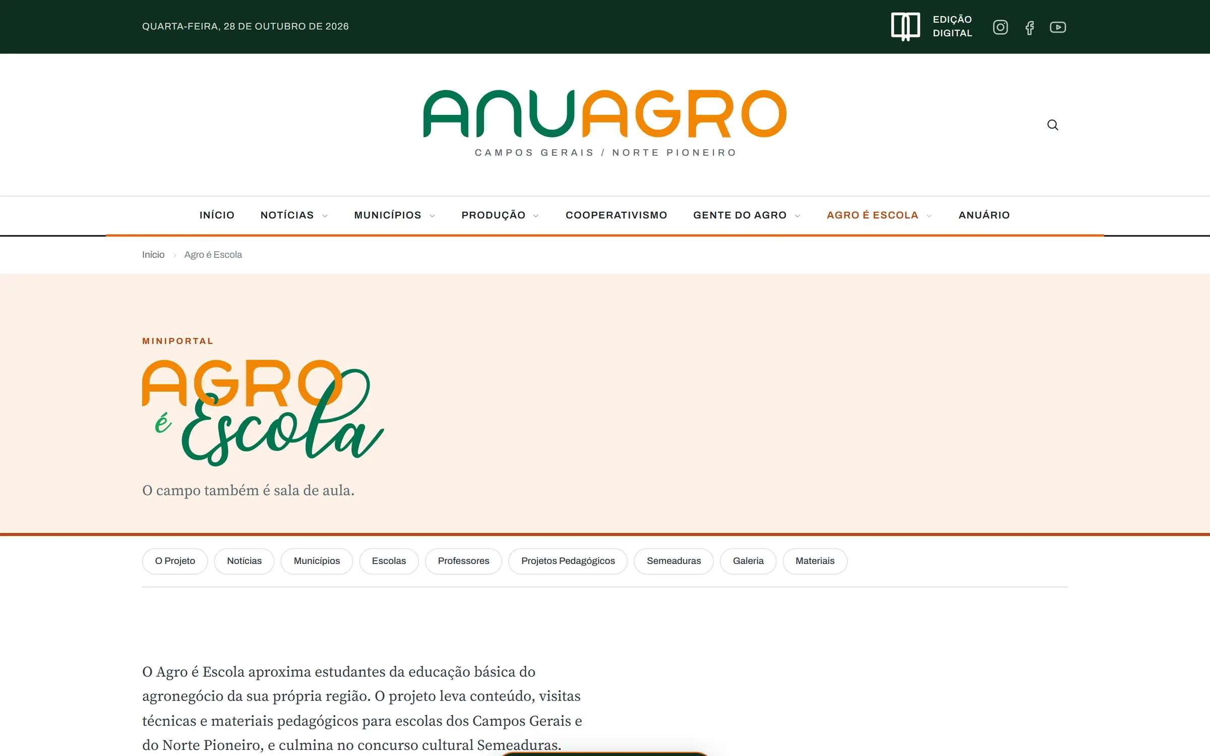 Miniportal do Agro é Escola dentro do ANUAGRO, com marca e navegação próprias