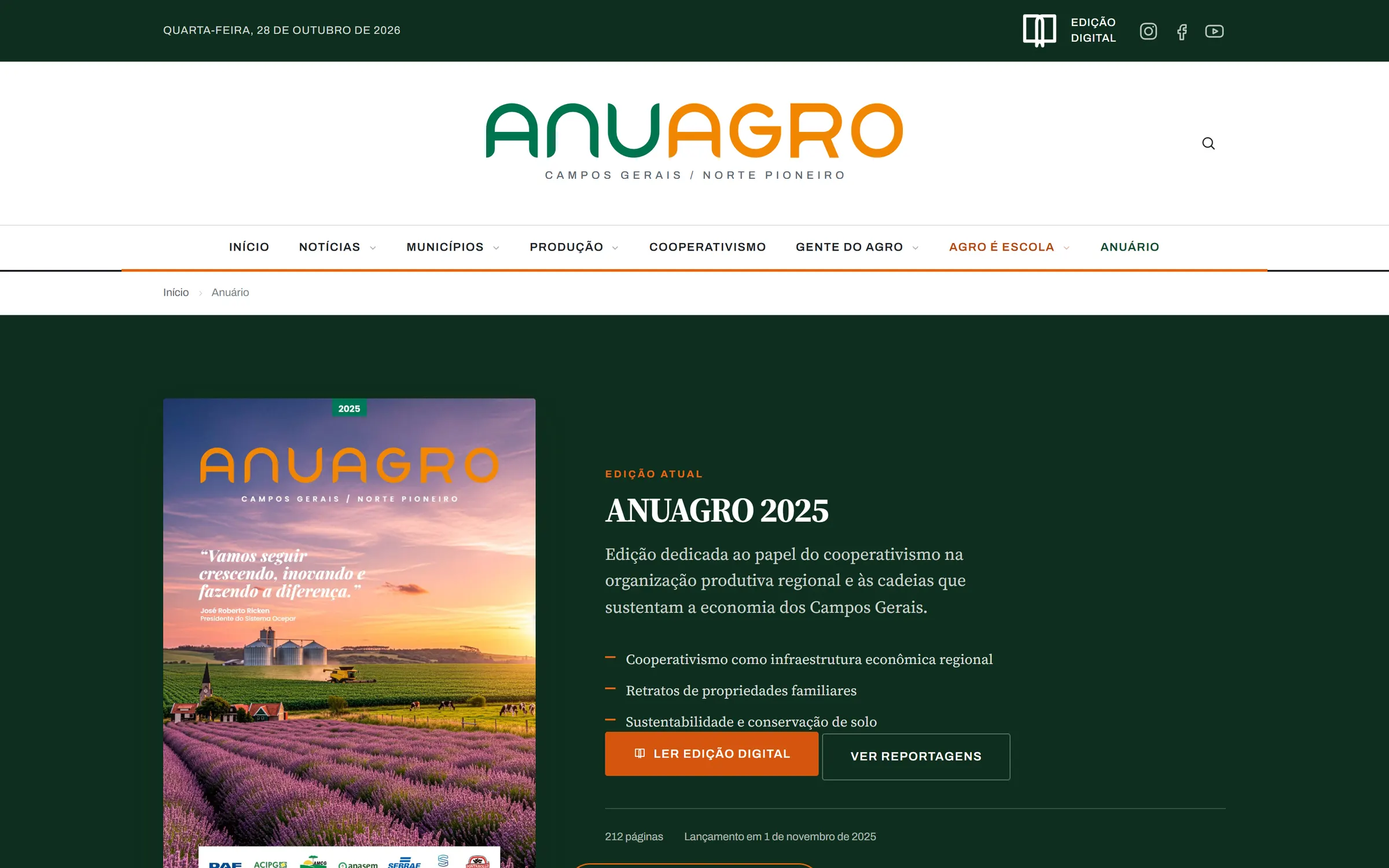 Página do anuário digital, com as edições publicadas