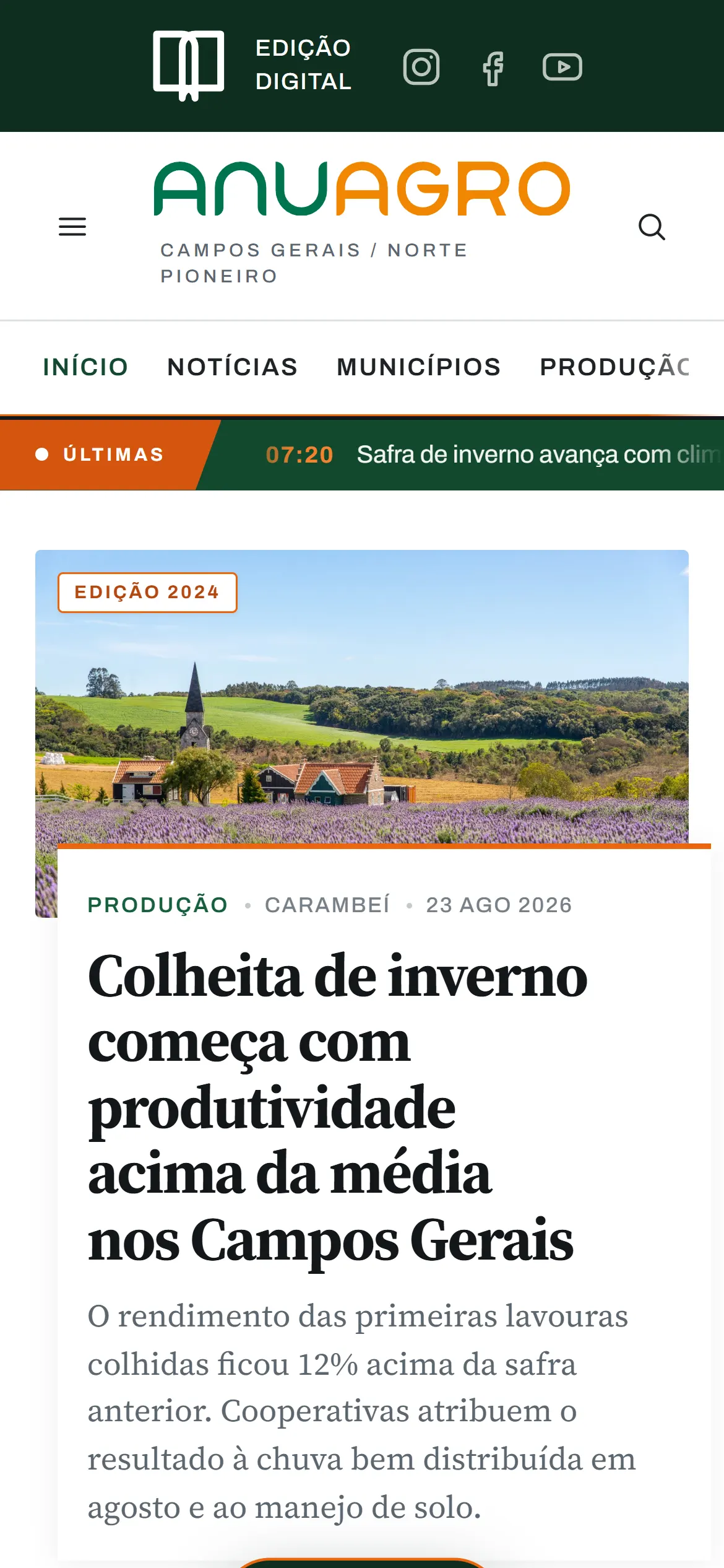 Home do ANUAGRO no celular