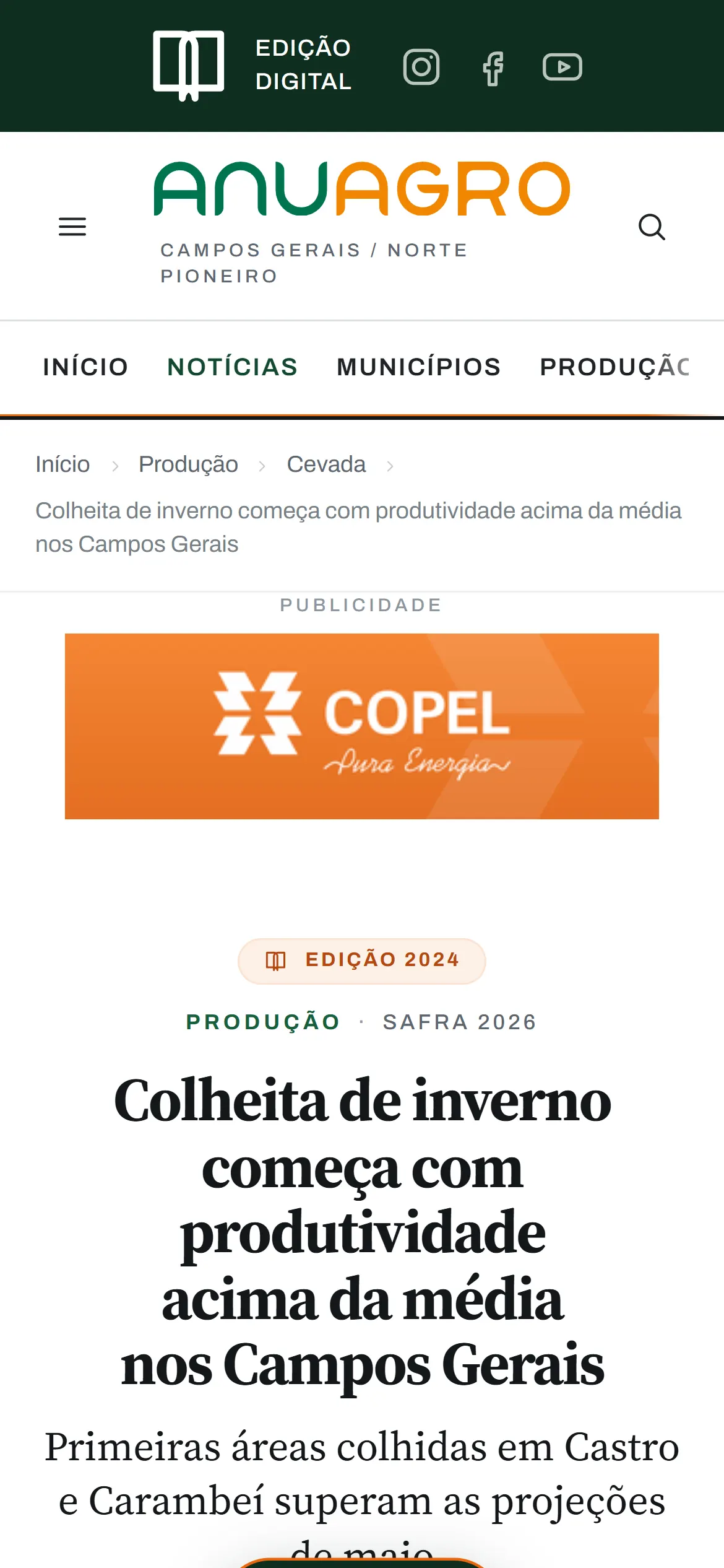 Matéria do ANUAGRO no celular